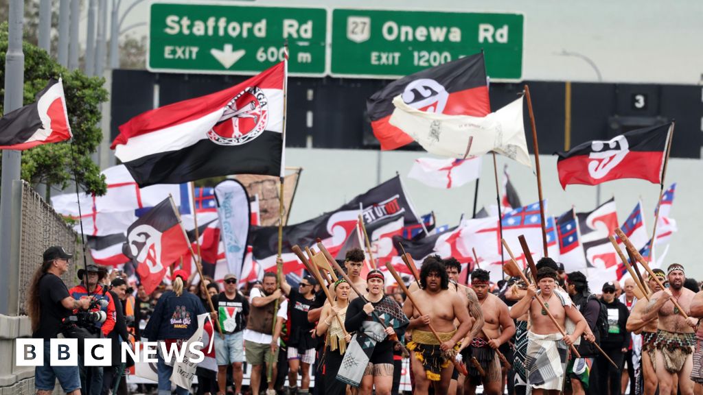 Maori protesterar när marschen når Wellington